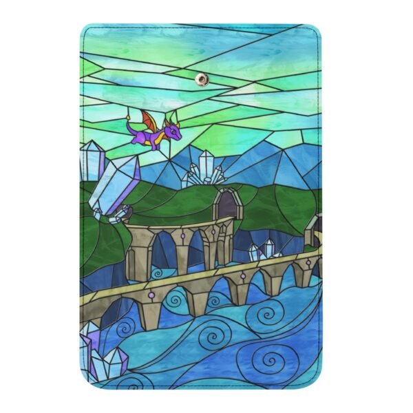 Stained Glass Gamer Dragon - Sunny Flight - Leather Trifold Long Wallet
