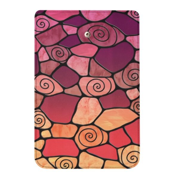 Stained Glass Swirl Cell Pattern - Maroon Orange Gradient - Leather Trifold Long Wallet