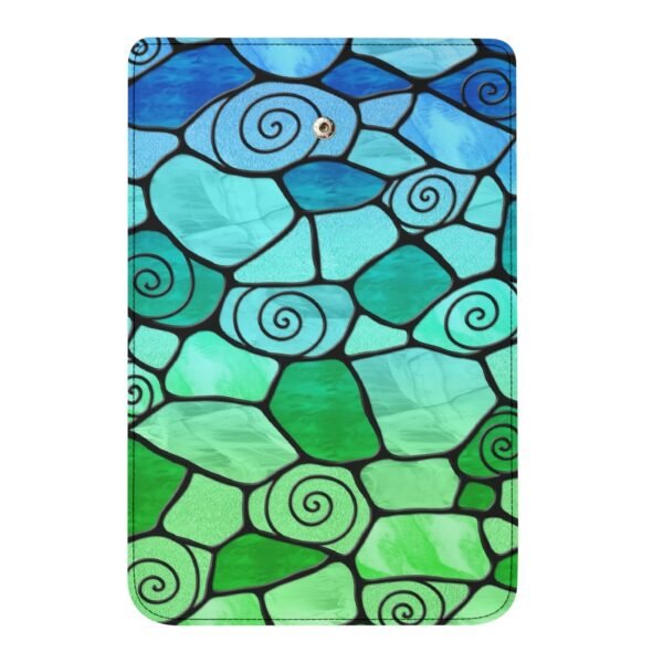Stained Glass Swirl Cell Pattern - Blue Green Gradient - Leather Trifold Long Wallet