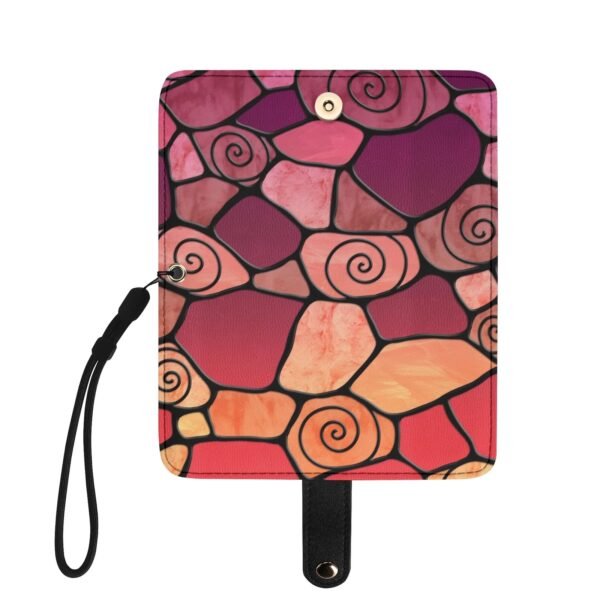 Stained Glass Swirl Cell Pattern - Maroon Orange Gradient - Leather Phone Wallet