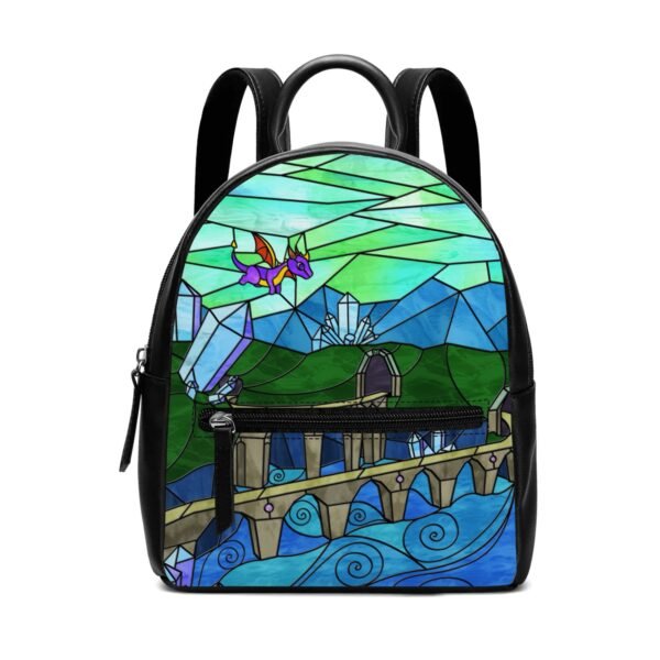 Stained Glass Gamer Dragon - Sunny Flight - Mini Leather Backpack