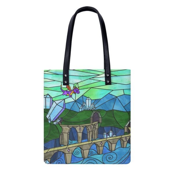 Stained Glass Gamer Dragon - Sunny Flight - Leather Shopping Handbag