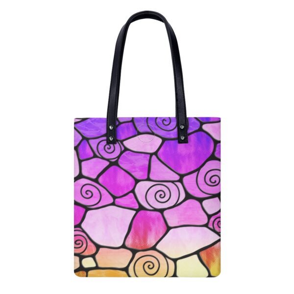 Stained Glass Swirl Cell Pattern - Purple Pink Yellow Gradient - Leather Shopping Handbag