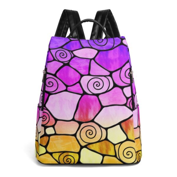 Stained Glass Swirl Cell Pattern - Purple Pink Yellow Gradient - Leather Backpack
