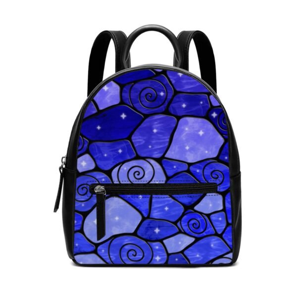 Stained Glass Swirl Cell Pattern - Midnight Blue Gradient - Mini Leather Backpack