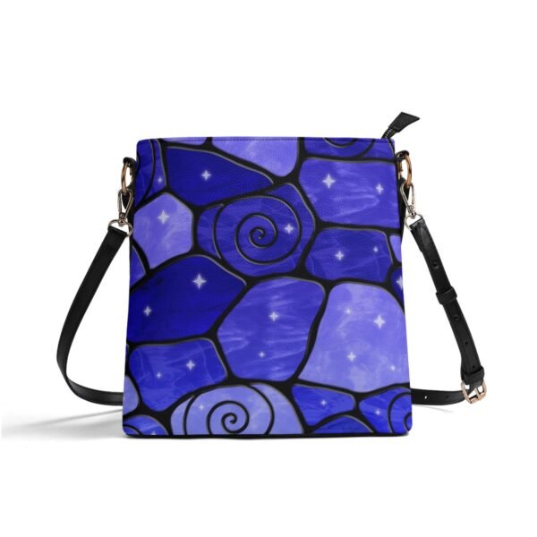 Stained Glass Swirl Cell Pattern - Midnight Blue Gradient - Leather Bucket Shoulder Bag