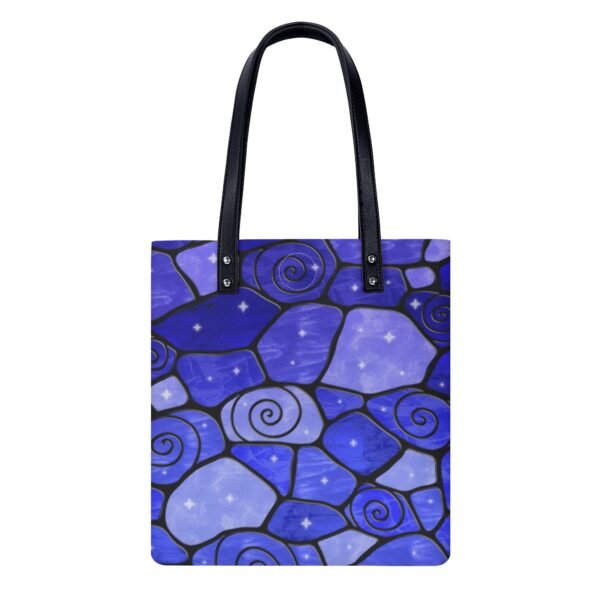 Stained Glass Swirl Cell Pattern - Midnight Blue Gradient - Leather Shopping Handbag