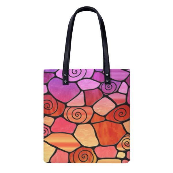 Stained Glass Swirl Cell Pattern - Purple Orange Gradient - Leather Shopping Handbag