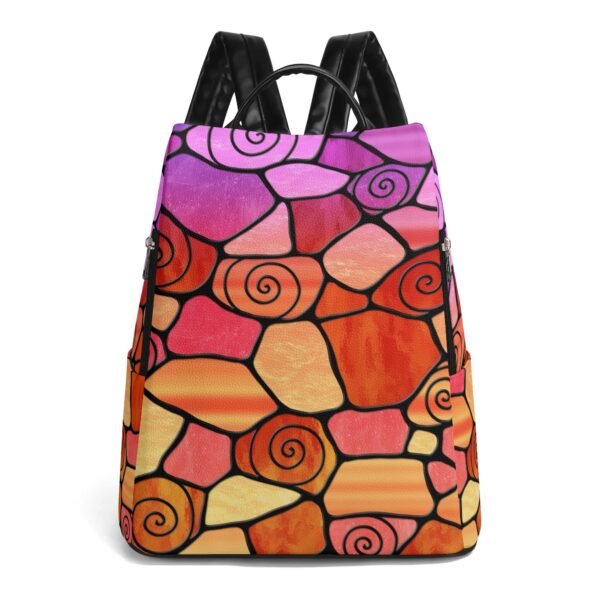 Stained Glass Swirl Cell Pattern - Purple Orange Gradient - Leather Backpack