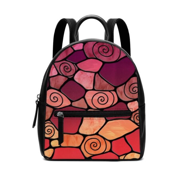 Stained Glass Swirl Cell Pattern - Maroon Orange Gradient - Mini Leather Backpack