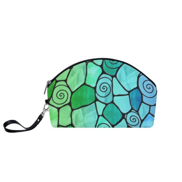 Stained Glass Swirl Cell Pattern - Blue Green Gradient - Curved Cosmetic Bag