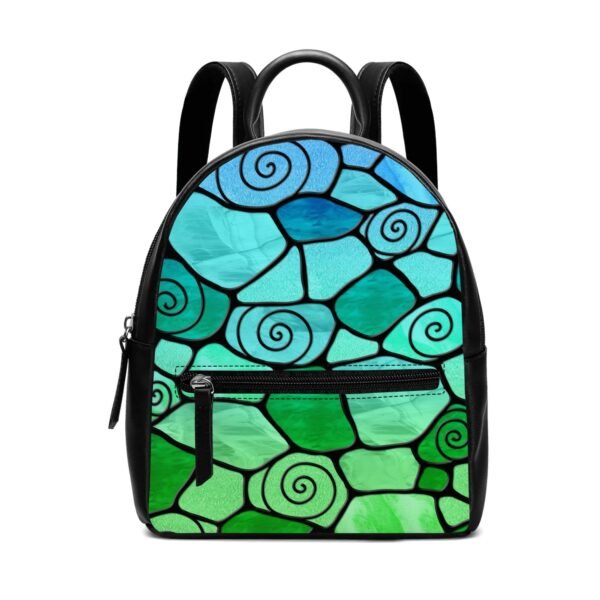Stained Glass Swirl Cell Pattern - Blue Green Gradient - Mini Leather Backpack