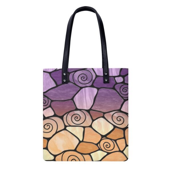 Stained Glass Swirl Cell Pattern - Rustic Purple Gold Gradient - Leather Shopping Handbag
