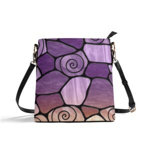 Stained Glass Swirl Cell Pattern - Rustic Purple Gold Gradient - Leather Bucket Shoulder Bag