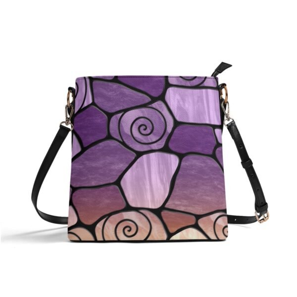 Stained Glass Swirl Cell Pattern - Rustic Purple Gold Gradient - Leather Bucket Shoulder Bag