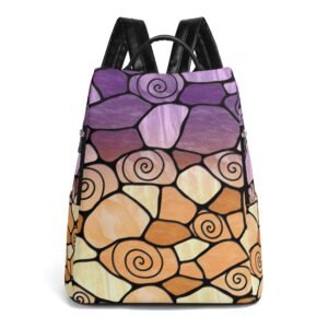 Stained Glass Swirl Cell Pattern - Rustic Purple Gold Gradient - Leather Backpack