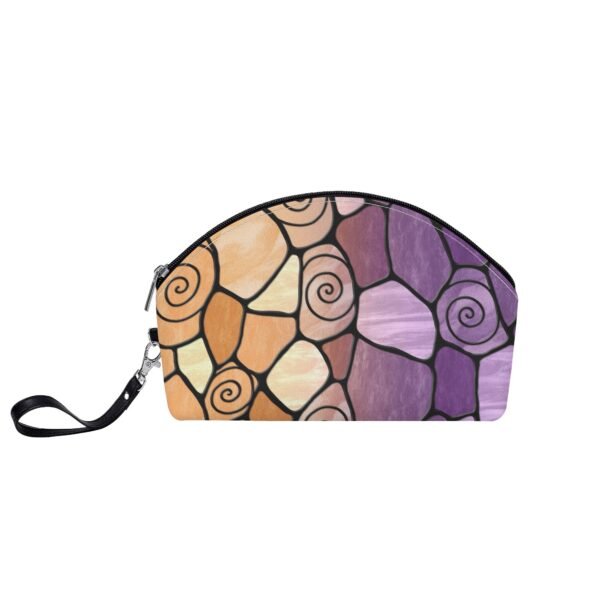 Stained Glass Swirl Cell Pattern - Rustic Purple Gold Gradient - Curved Cosmetic Bag