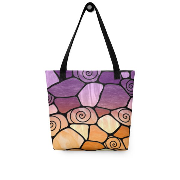 Stained Glass Swirl Cell Pattern - Rustic Purple Gold Gradient - Tote Bag