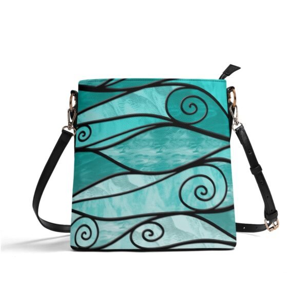 Stained Glass Swirl Wavy Pattern - Turquoise Gradient - Leather Bucket Shoulder Bag