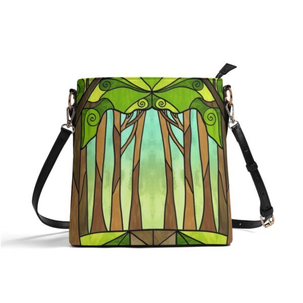 Stained Glass Summer Forest - Leather Bucket Shoulder Bag