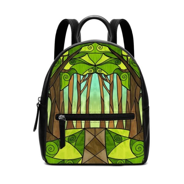 Stained Glass Summer Forest - Mini Leather Backpack