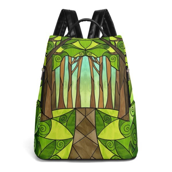 Stained Glass Summer Forest - Leather Backpack