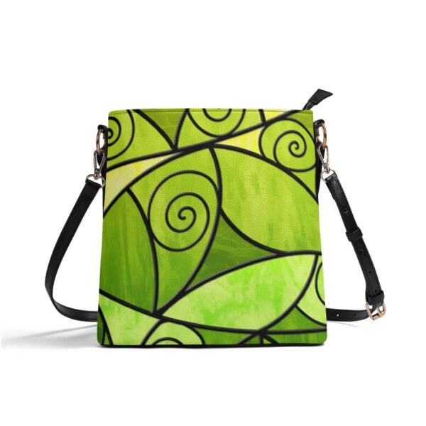 Stained Glass Swirl Curvy Pattern - Green Gradient - Leather Bucket Shoulder Bag