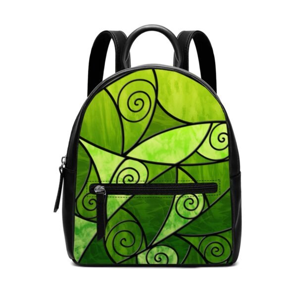 Stained Glass Swirl Curvy Pattern - Green Gradient - Mini Leather Backpack