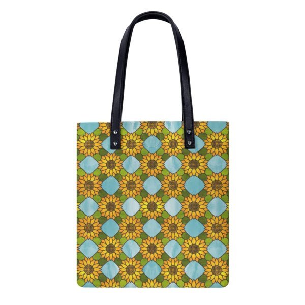 Stained Glass Sunflower Pattern - Leather Shopping Handbag