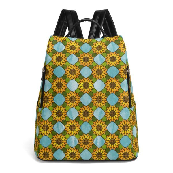 Stained Glass Sunflower Pattern - Leather Backpack