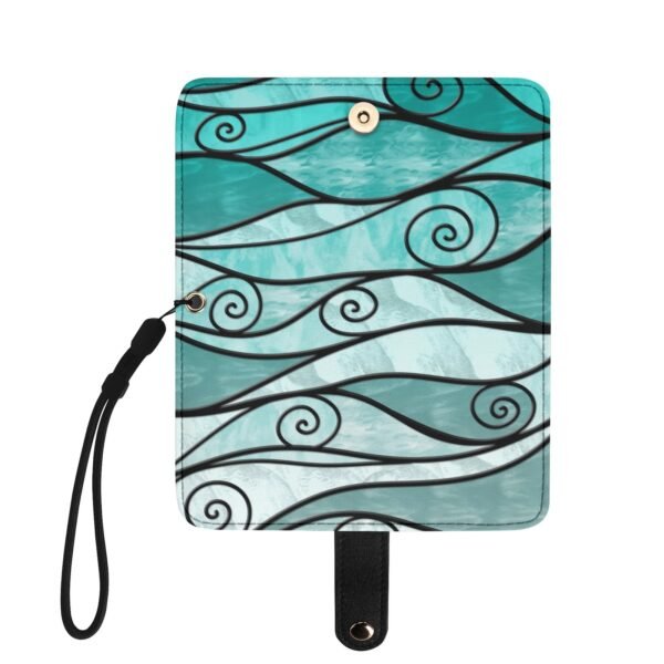 Stained Glass Swirl Wavy Pattern - Turquoise Gradient - Leather Phone Wallet