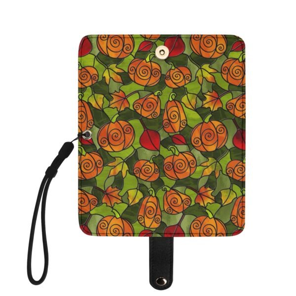 Stained Glass Pumpkins & Autumn Leaves Pattern - Leather Phone Wallet