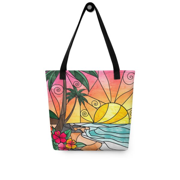 Stained Glass Tropical Sunset Beach - Tote Bag
