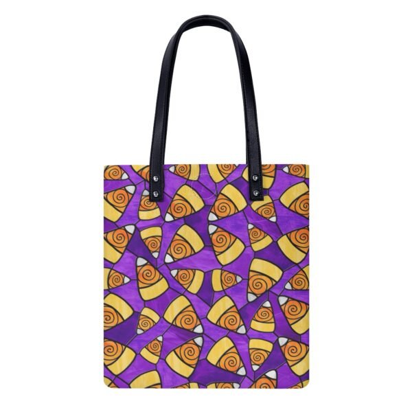 Stained Glass Candy Corn Pattern - Leather Shopping Handbag