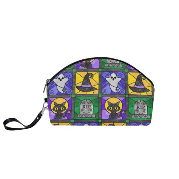 Stained Glass Halloween Quilt Pattern - Witch Hats, Cats, Ghosts, & Gravestones - Curved Cosmetic Bag