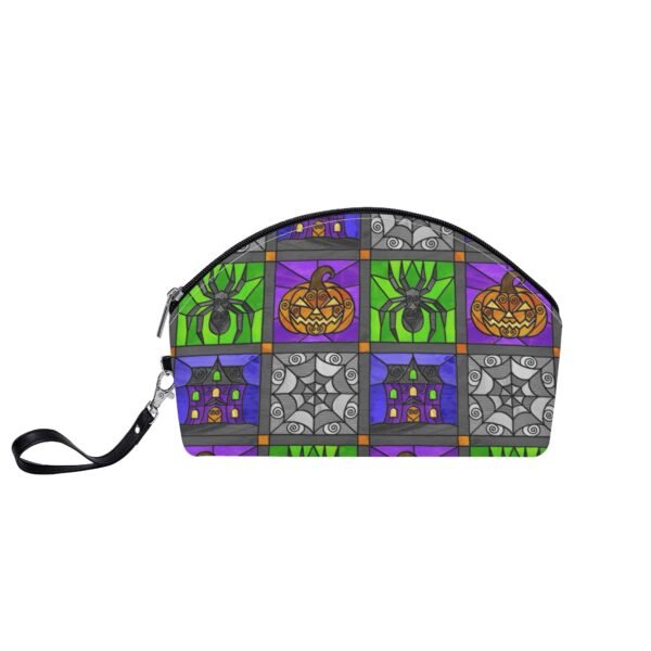 Stained Glass Halloween Quilt Pattern - Jack O’Lanterns, Spiders, Webs, & Haunted Houses - Curved Cosmetic Bag