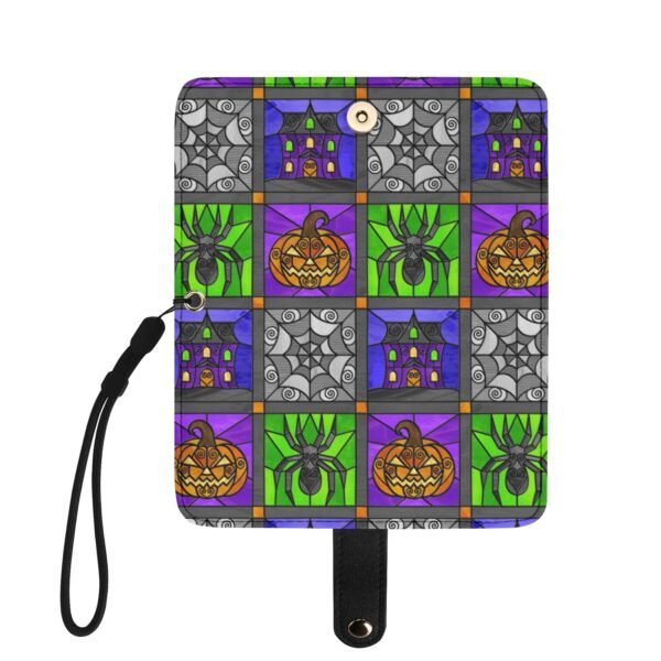 Stained Glass Halloween Quilt Pattern - Jack O’Lanterns, Spiders, Webs, & Haunted Houses - Leather Phone Wallet